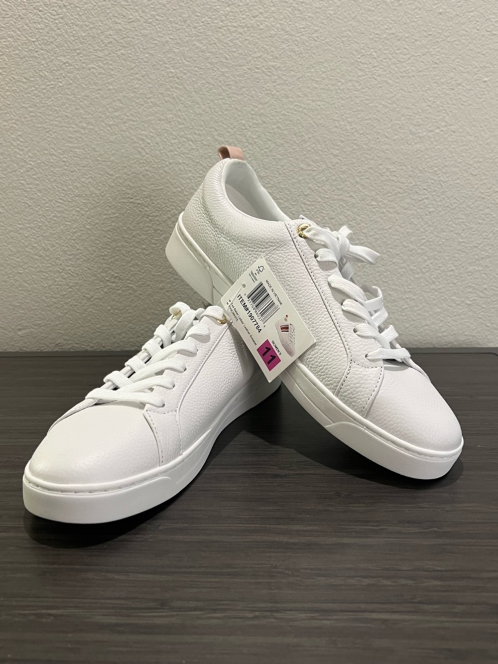 Ted Baker Leather Sneakers Women’s Size 11 White Pink Gold Stripe New Classic - Picture 9 of 9